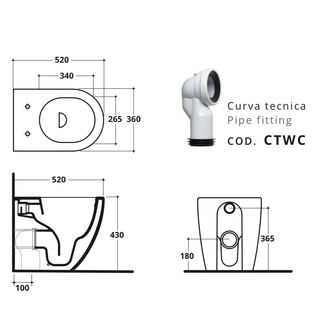 ALTHEA COVER RIMLESS 52X36 H43  SET SANITARI FILOMURO WC+BIDET - immagine 5